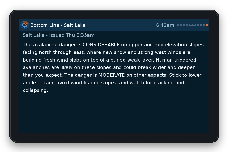 Bottom line page: the forecaster's summary, word for word